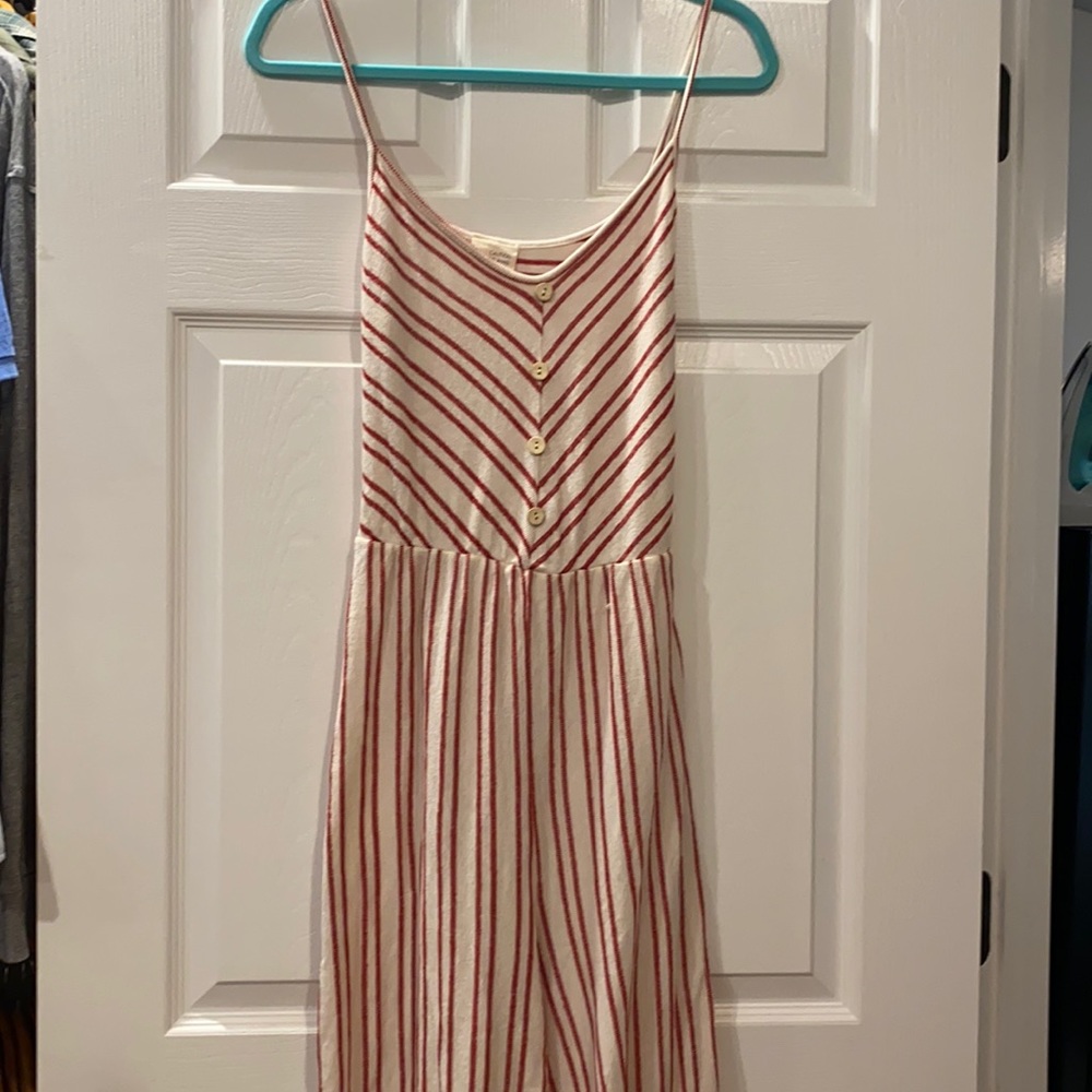 Red and Off-White Jumpsuit w/ waist tie